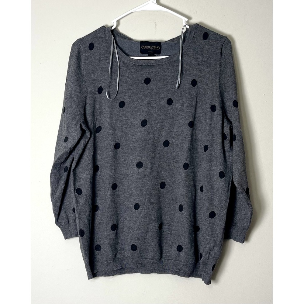 Absolutely Creative Worldwide 1X‎ Gray Top Pullover Polka Dot New Year Comfy
